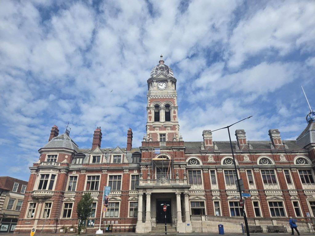 Eastbourne Town Hall with blue sky